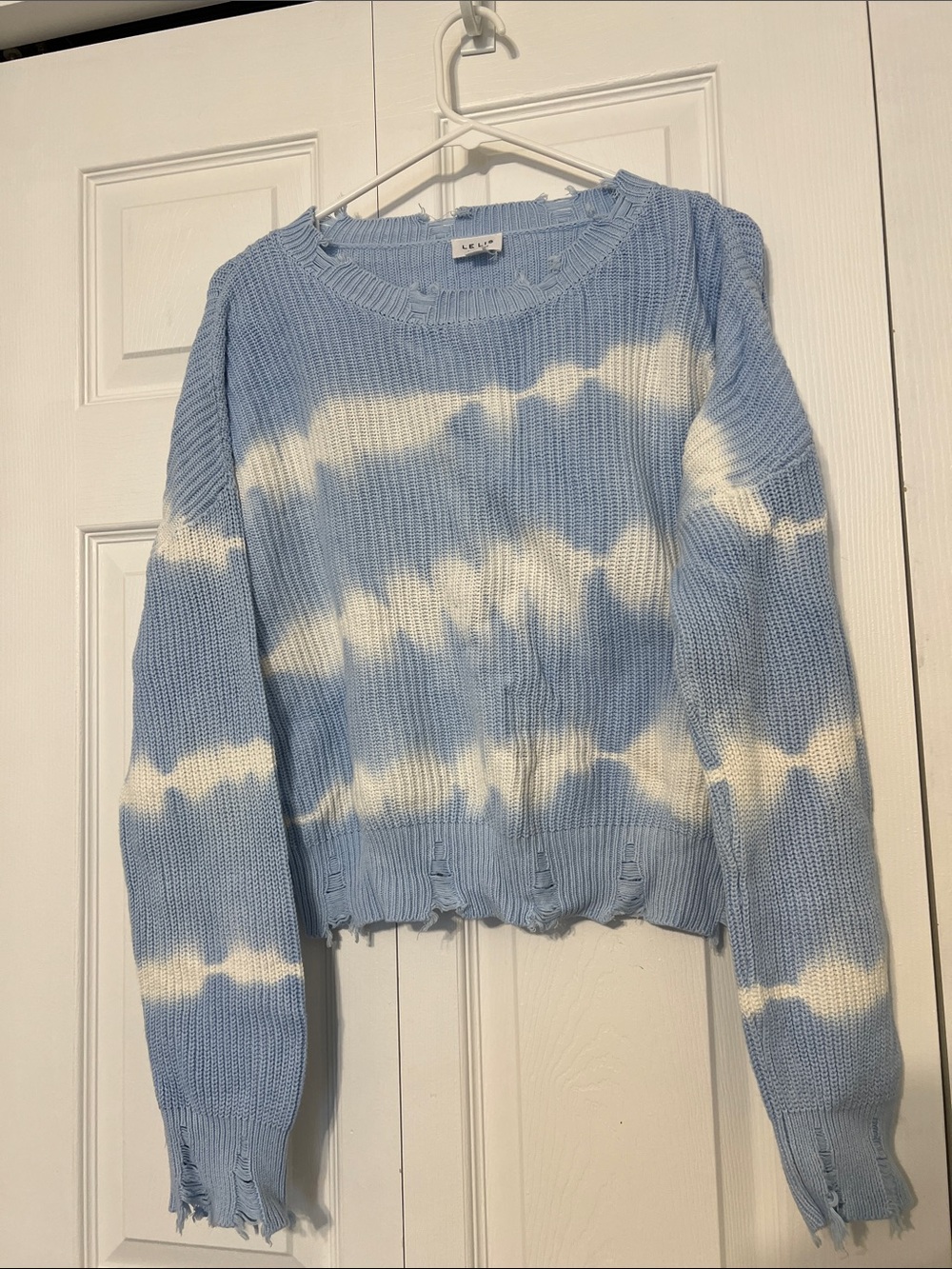 Light Blue and White Tie-Dye Crewneck Sweater